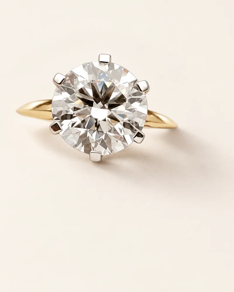 Six-prong lab-grown diamond solitaire ring in yellow gold